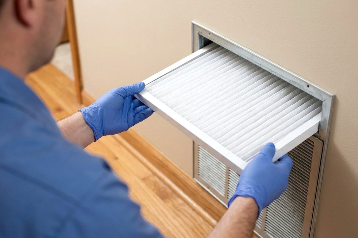 HVAC Maintenance technician at work