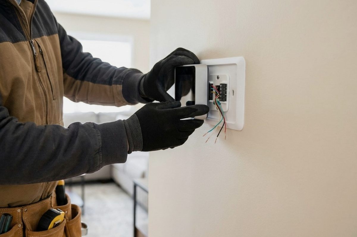 Thermostat Installation technician at work